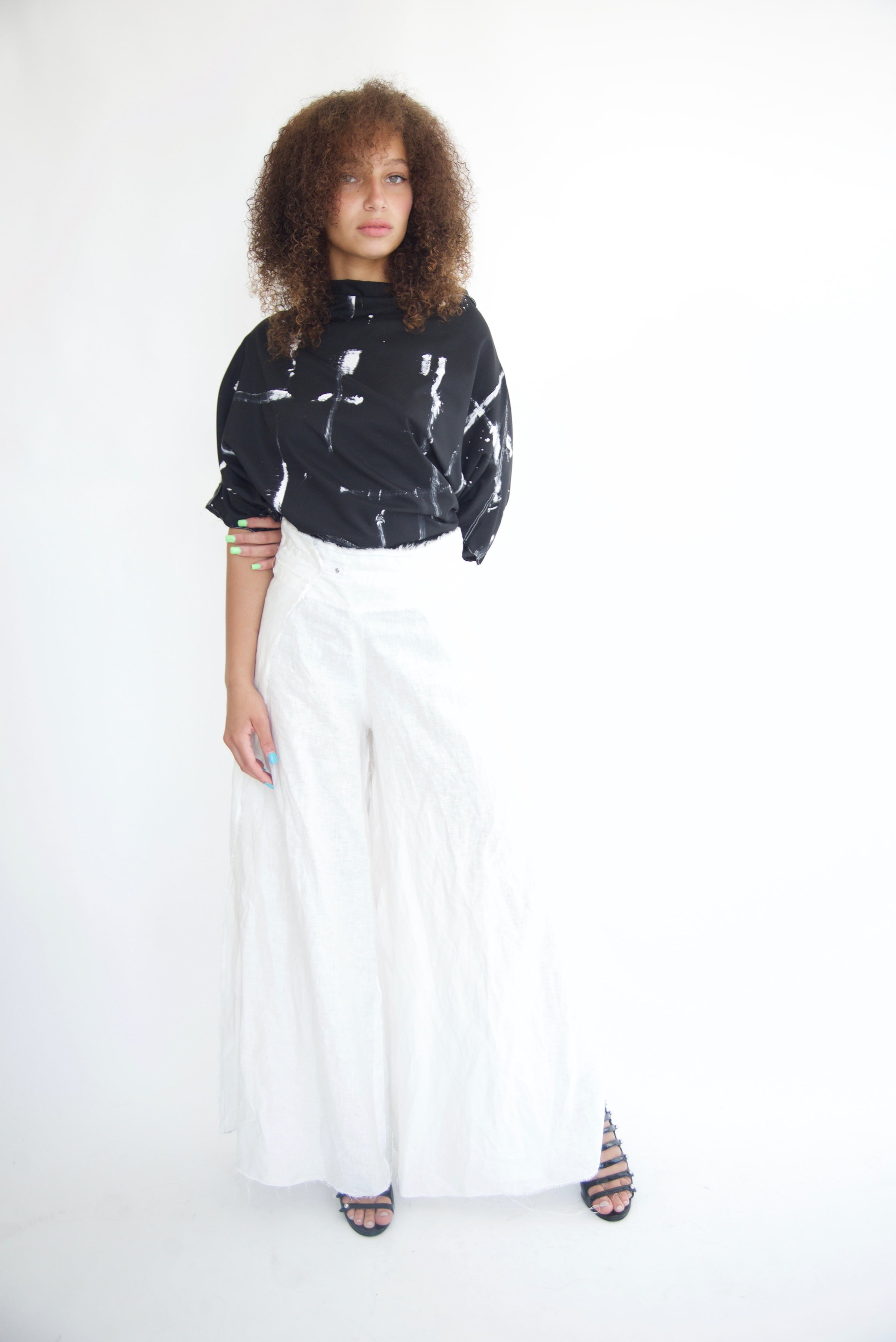 slit pants in white linen | Nicole Paloma Original Handsewn Designs