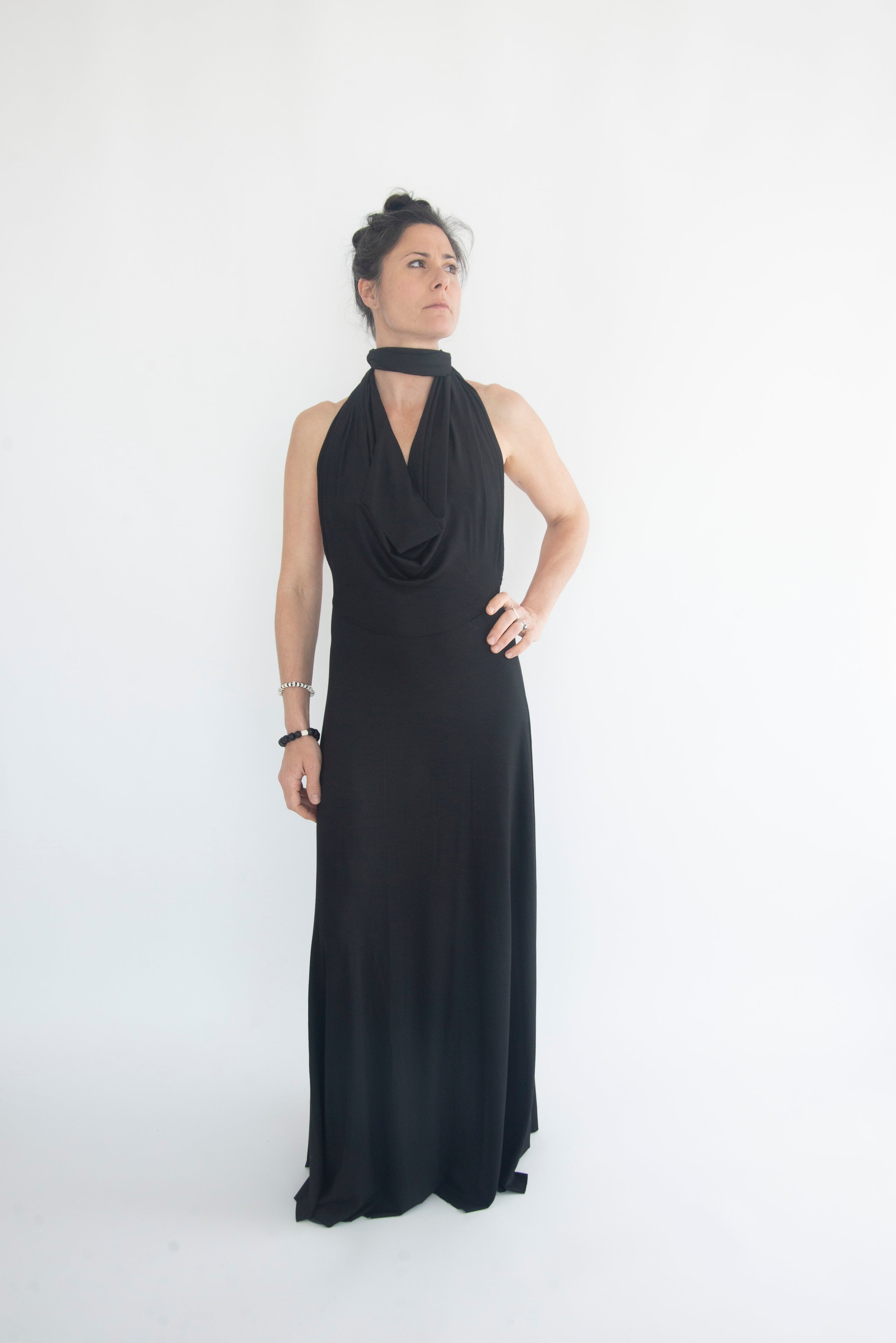 open dress in signature black jersey | Nicole Paloma Original Handsewn ...