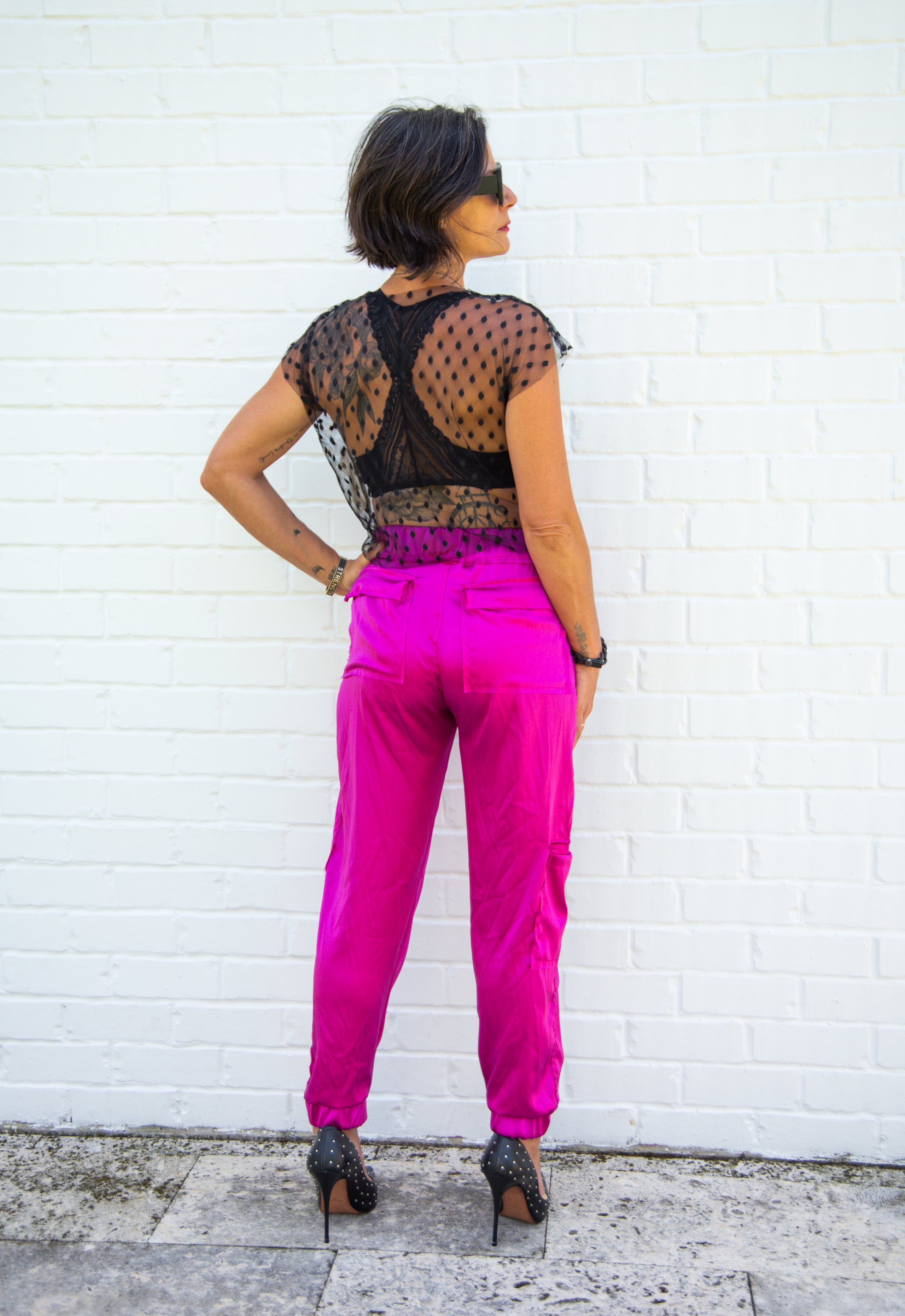 Pink silk joggers sale